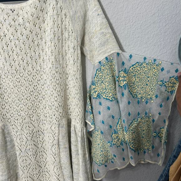 Free People Pointelle Breeze Top Lightweight Open Knit Fairycore Ivory Blue XS - Picture 7 of 13